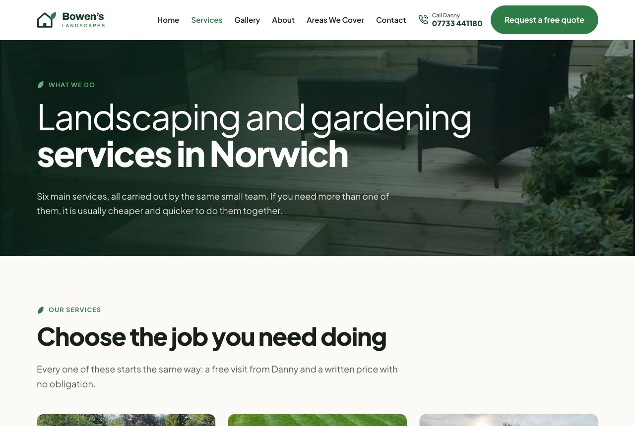 The rebuilt services page: each service given a photograph, a clear heading and a price line